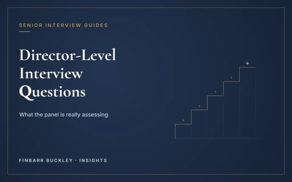 Director-Level Interview Questions: what the panel is really assessing. Finbarr Buckley Insights.