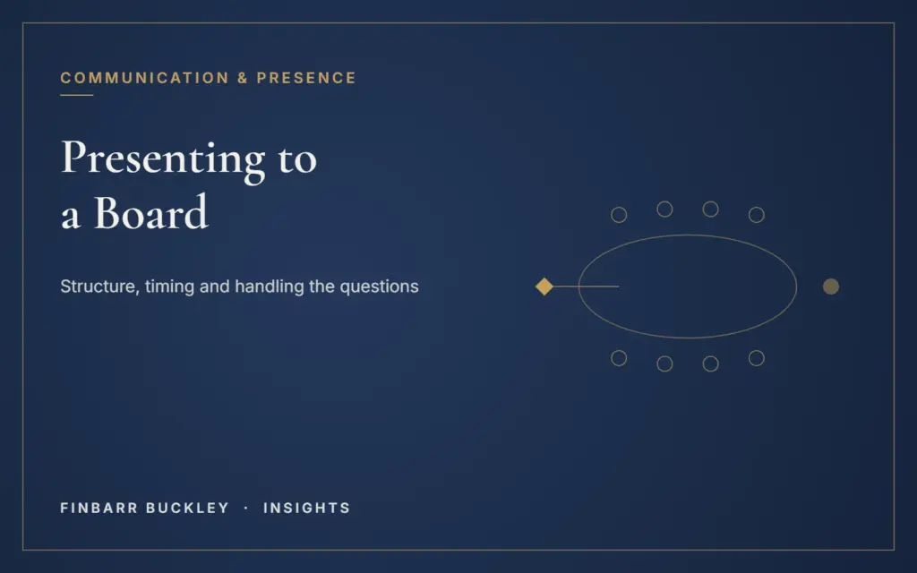 How to present to a board or executive team. Finbarr Buckley Insights.